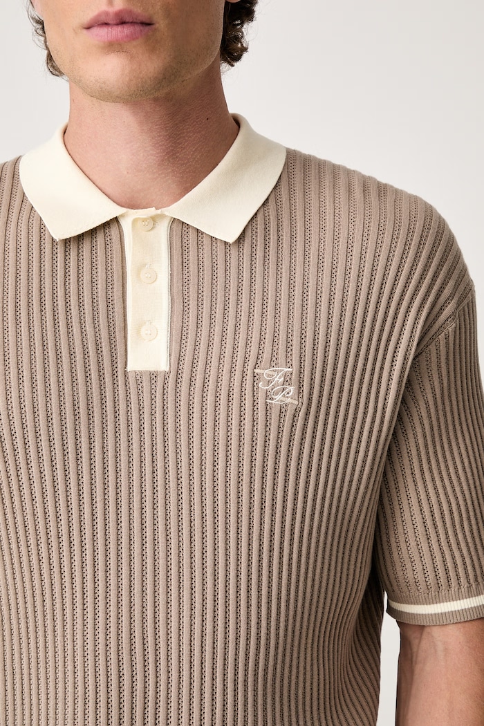 Bavlněné polo tričko Filling Pieces Fine Knit Polo 422570500127 béžová