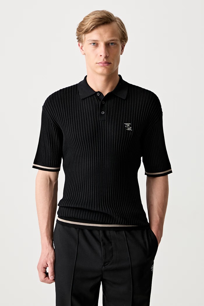 Pamučna polo majica Filling Pieces Fine Knit Polo regular crna 422570500127