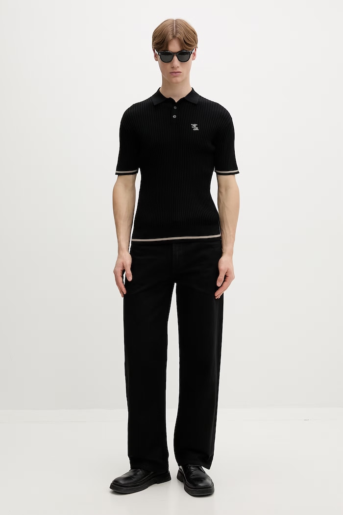 Памучна тениска с яка Filling Pieces Fine Knit Polo 422570500127 черен AW25
