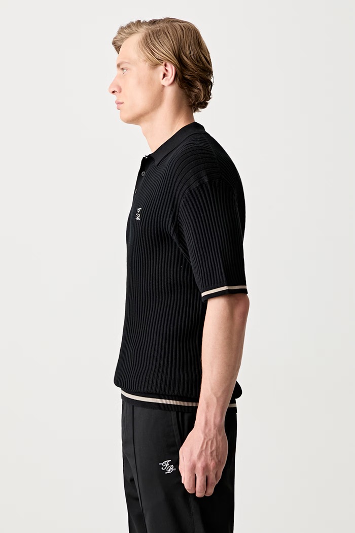 Pamučna polo majica Filling Pieces Fine Knit Polo 422570500127 crna AW25