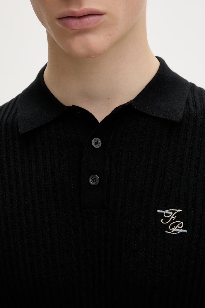 Памучна тениска с яка Filling Pieces Fine Knit Polo 422570500127 черен