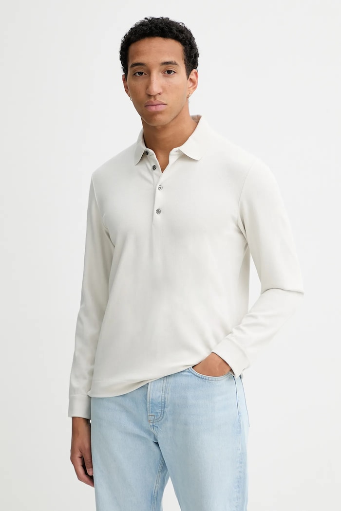 Calvin Klein longsleeve din amestec de lână model fin bej LV04LD214G
