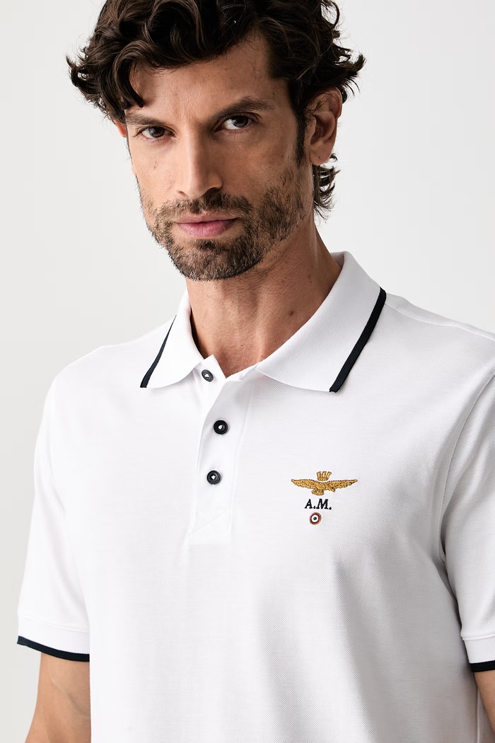 Aeronautica Militare polo męskie bawełniane biały PO1308UP00082