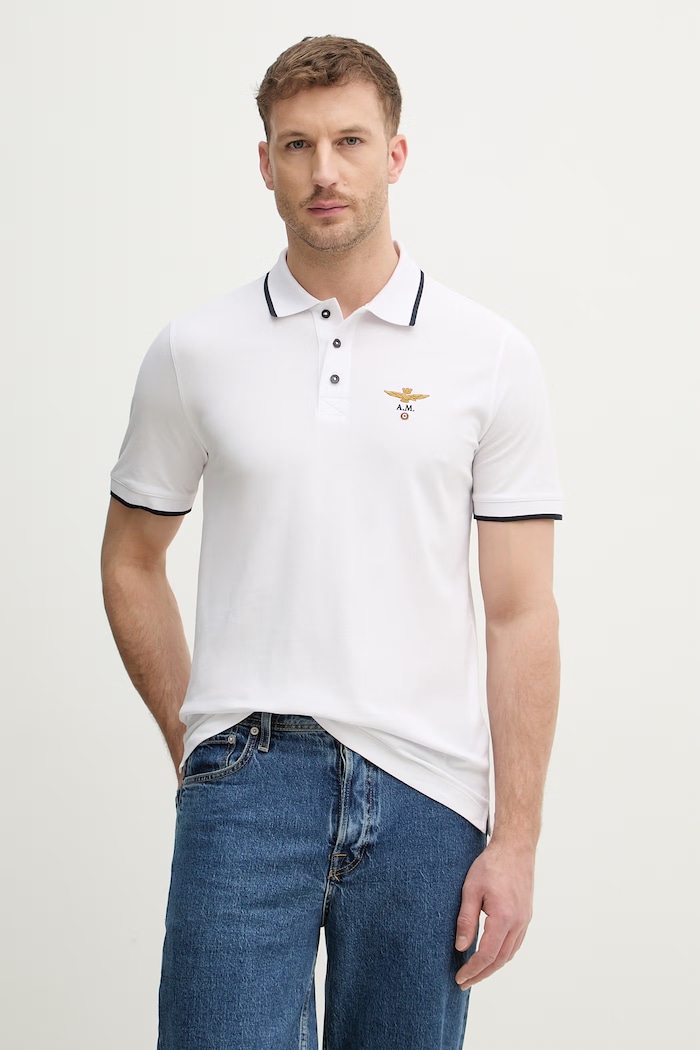 Aeronautica Militare polo męskie bawełniane beżowy PO1308UP00082