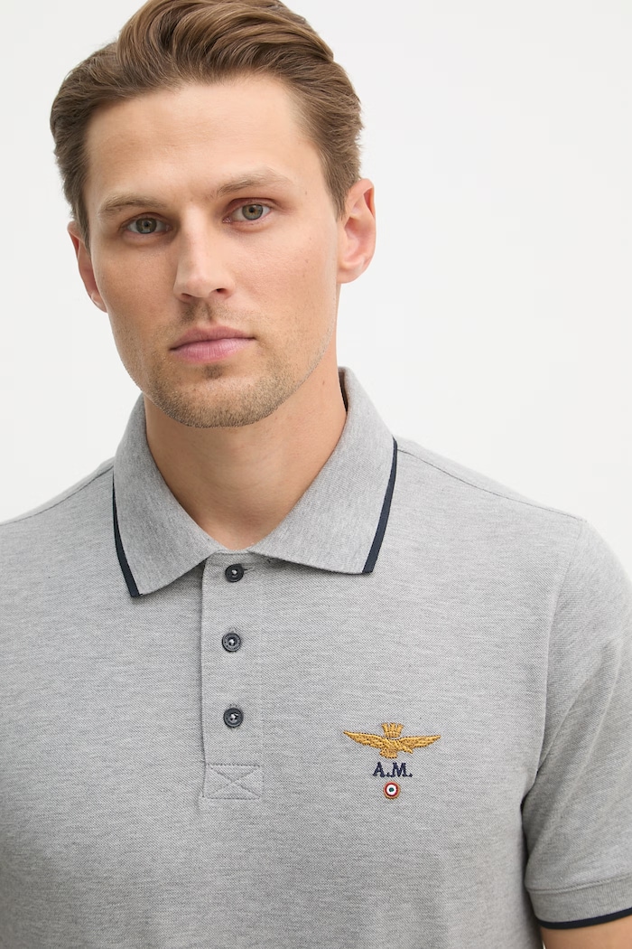 Aeronautica Militare polo bărbătesc din bumbac gri PO1308UP00082