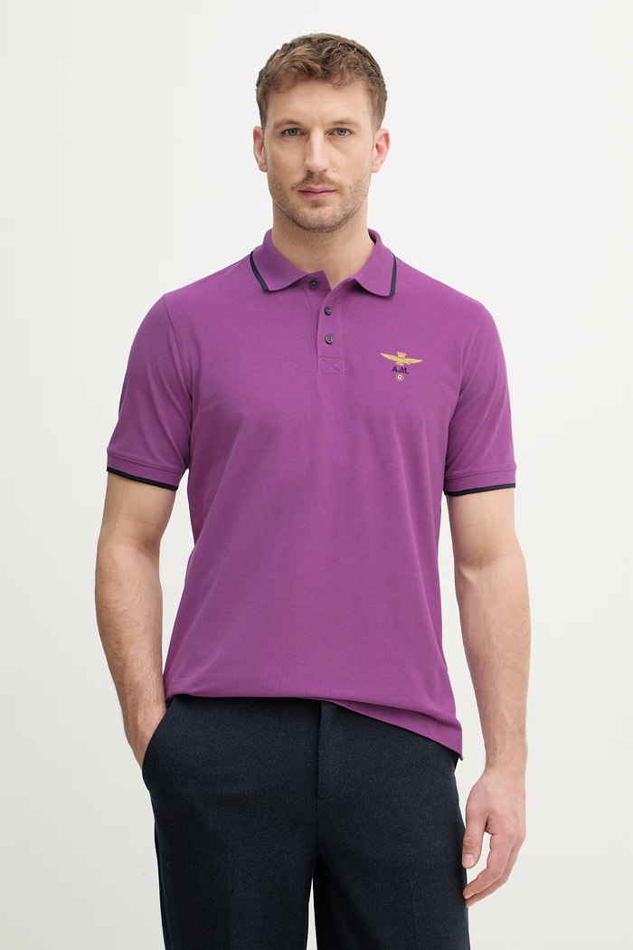 Aeronautica Militare polo męskie bawełniane fioletowy PO1308UP00082