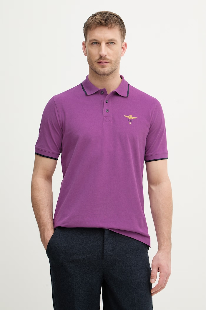 Aeronautica Militare polo męskie bawełniane fioletowy PO1308UP00082