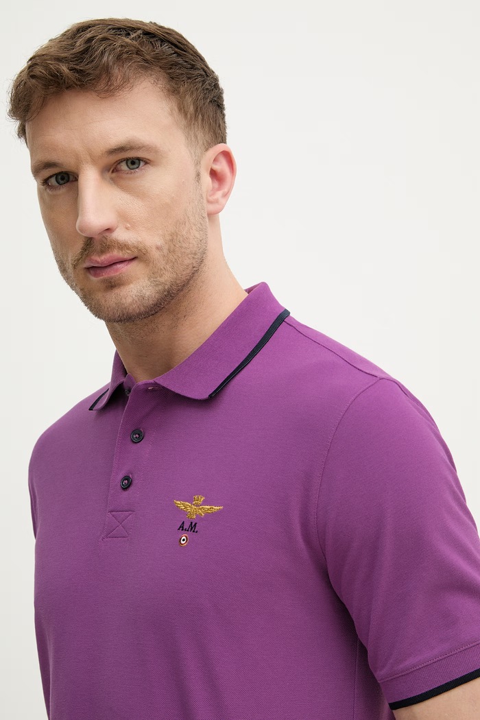 Aeronautica Militare polo męskie bawełniane fioletowy PO1308UP00082