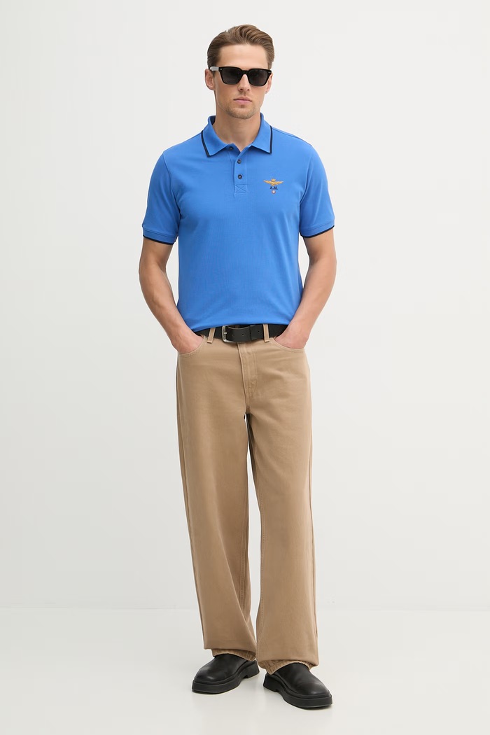 Aeronautica Militare polo bărbătesc din bumbac PO1308UP00082 albastru SS26
