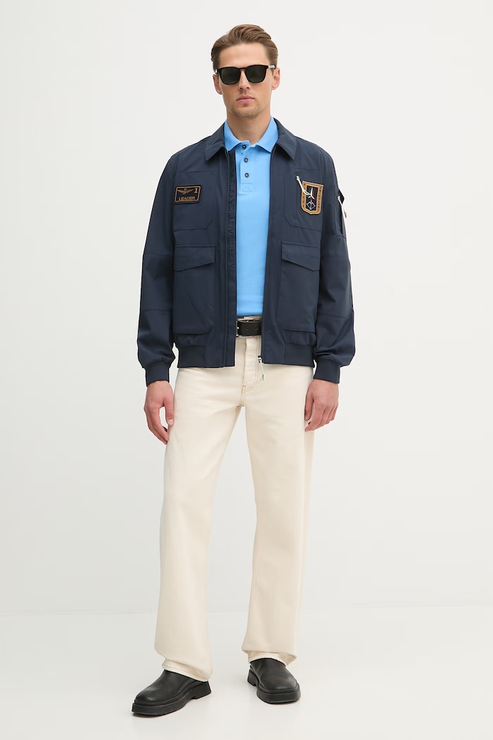 Aeronautica Militare polo męskie bawełniane PO1308UP00082 niebieski SS26