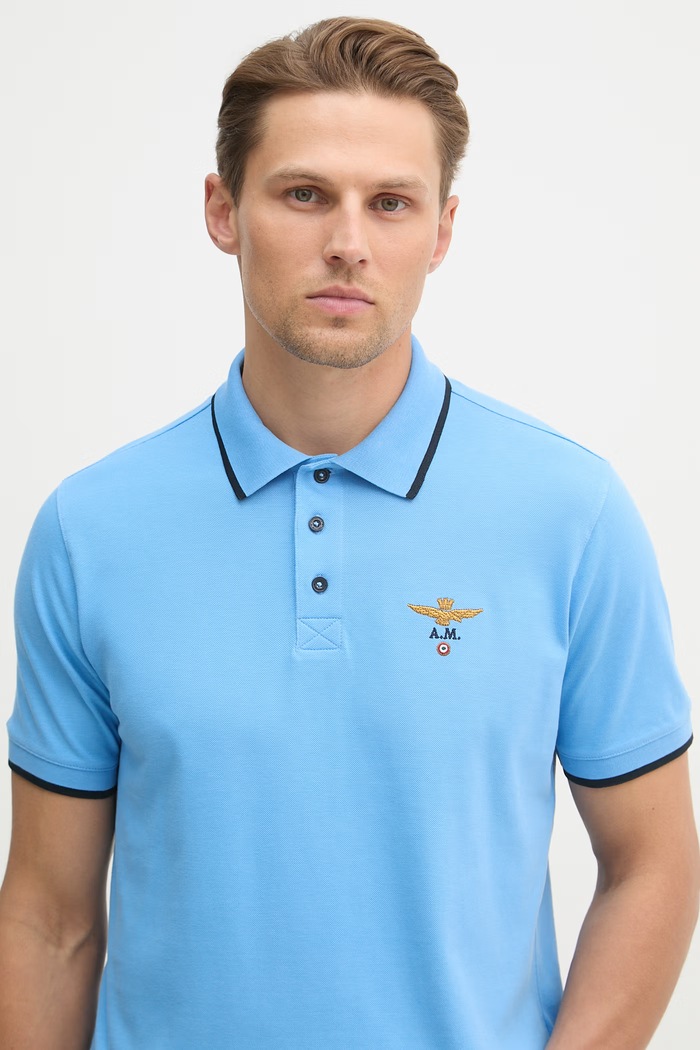 Aeronautica Militare polo męskie bawełniane niebieski PO1308UP00082