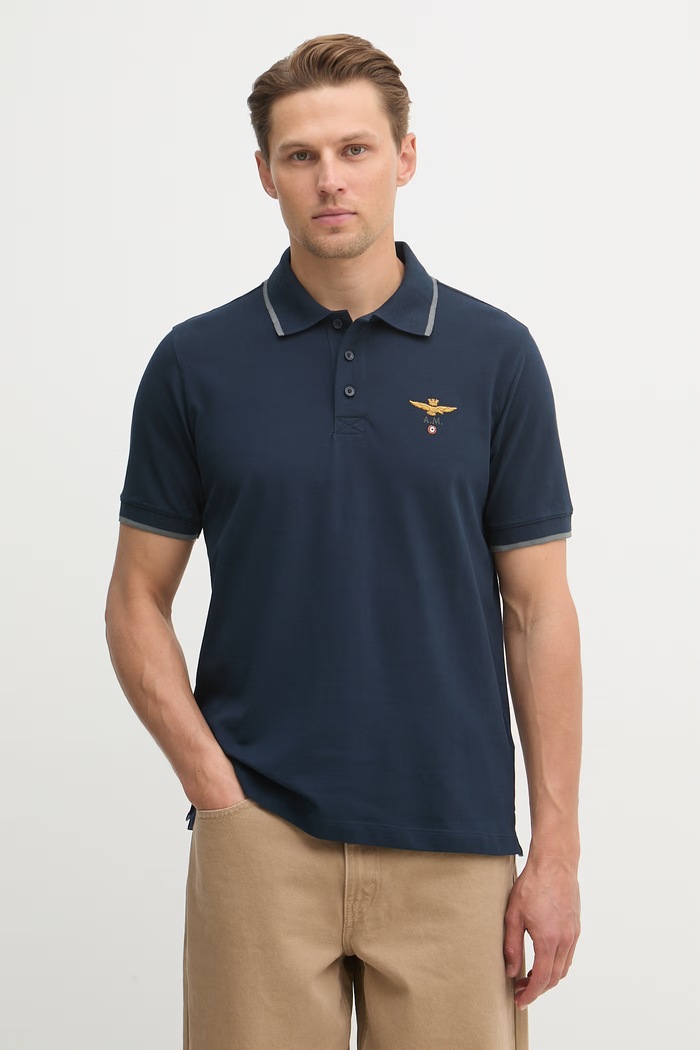 Aeronautica Militare polo męskie bawełniane granatowy PO1308UP00082