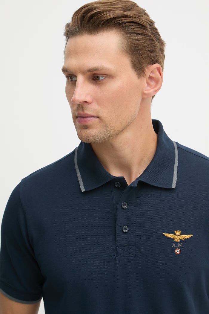 Aeronautica Militare polo męskie bawełniane granatowy PO1308UP00082