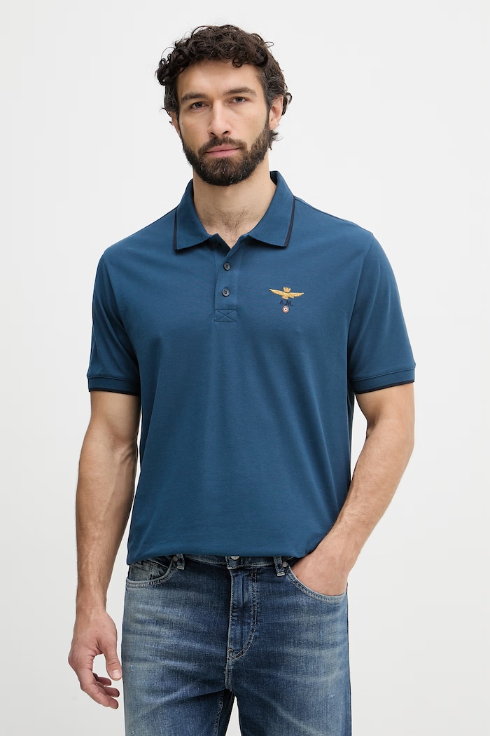 Aeronautica Militare polo bărbați din bumbac bleumarin PO1308UP00082
