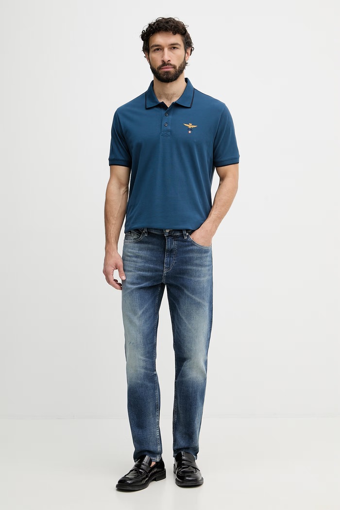 Aeronautica Militare polo bărbați din bumbac PO1308UP00082 bleumarin SS26