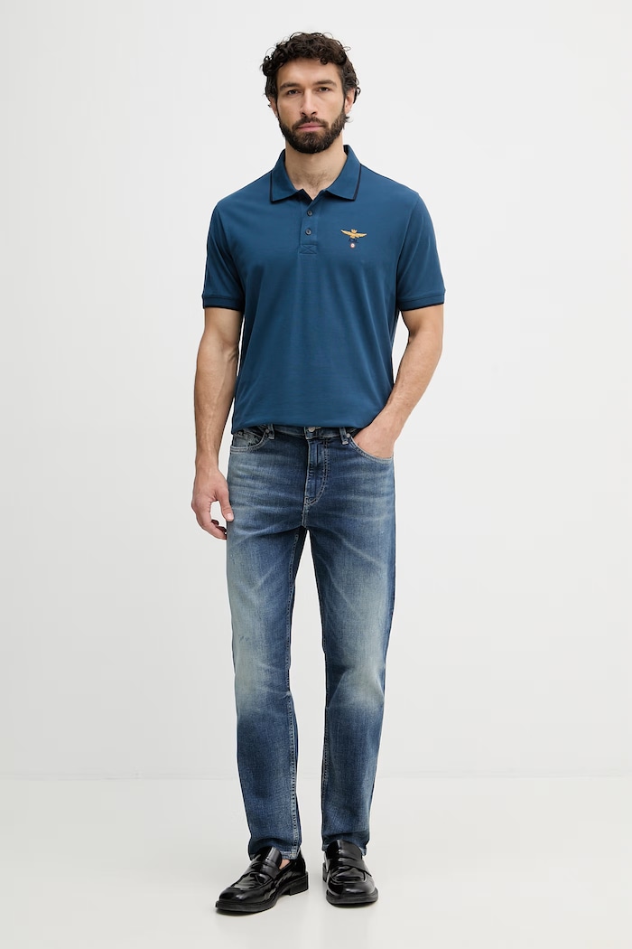 Aeronautica Militare polo bărbați din bumbac PO1308UP00082 bleumarin SS26