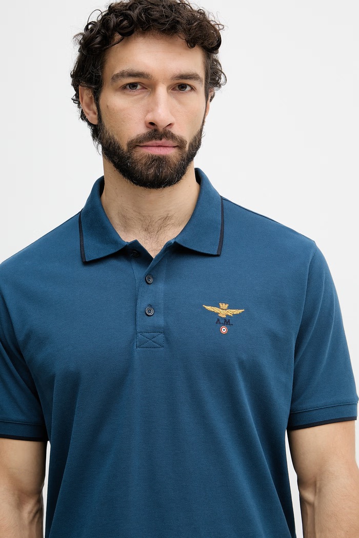 Aeronautica Militare polo bărbați din bumbac bleumarin PO1308UP00082