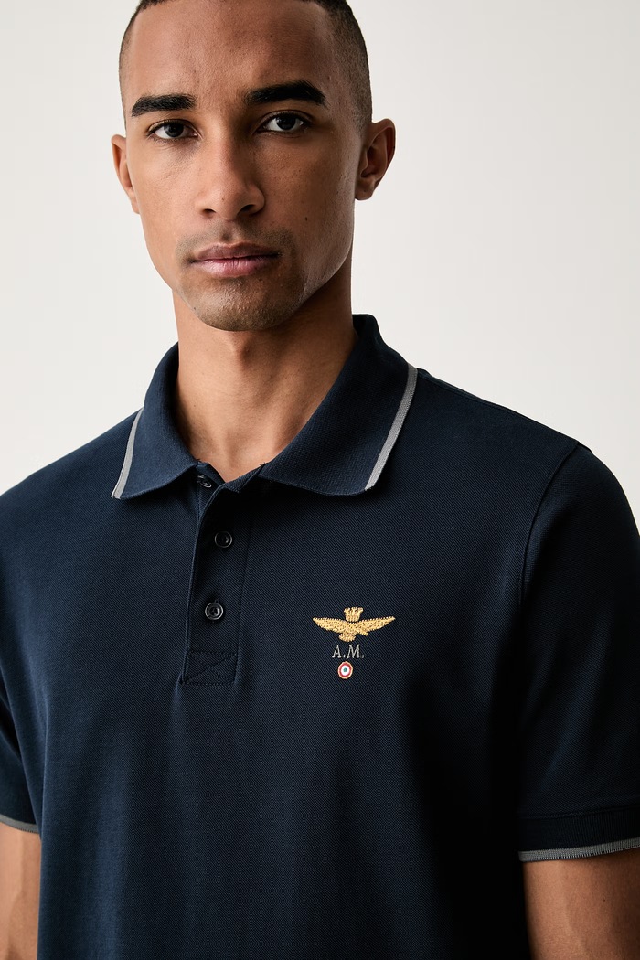 Aeronautica Militare polo męskie bawełniane granatowy PO1308UP00082