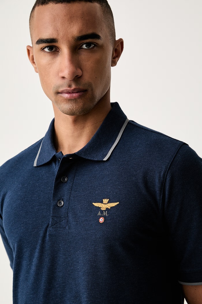 Aeronautica Militare polo męskie bawełniane granatowy PO1308UP00082