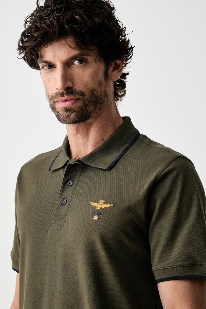 Aeronautica Militare polo męskie bawełniane zielony PO1308UP00082