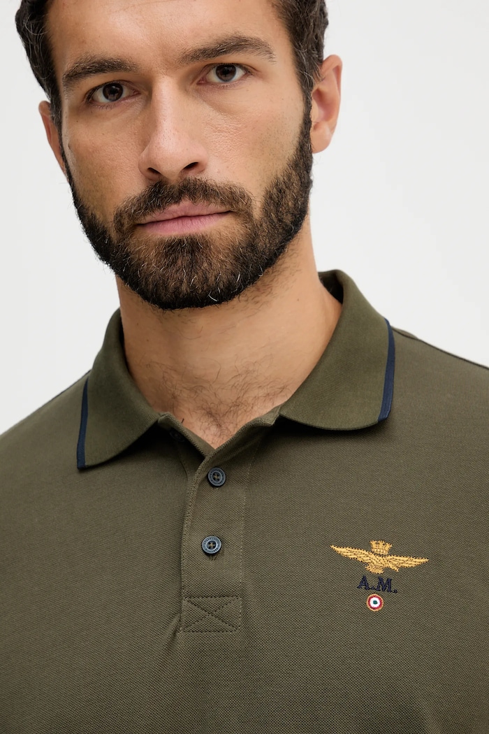 Odzież Aeronautica Militare polo męskie bawełniane PO1308UP00082 zielony