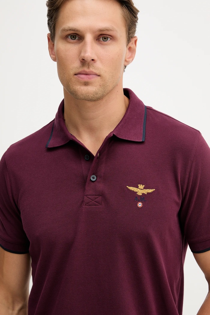 Тениска с яка мъжка от памук Aeronautica Militare PO1308UP00082 бордо