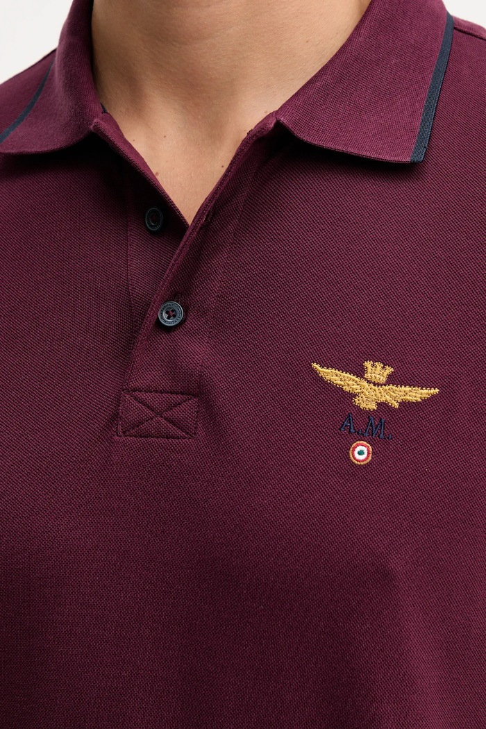 Тениска с яка мъжка от памук Aeronautica Militare бордо PO1308UP00082