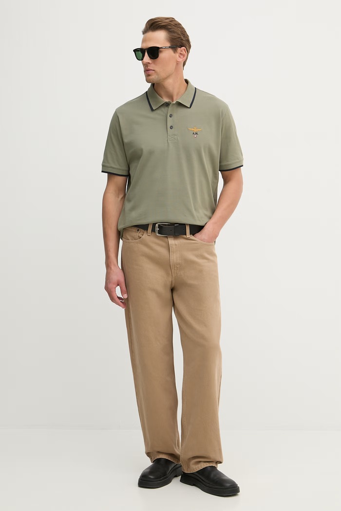 Aeronautica Militare polo męskie bawełniane PO1308UP00082 zielony SS26