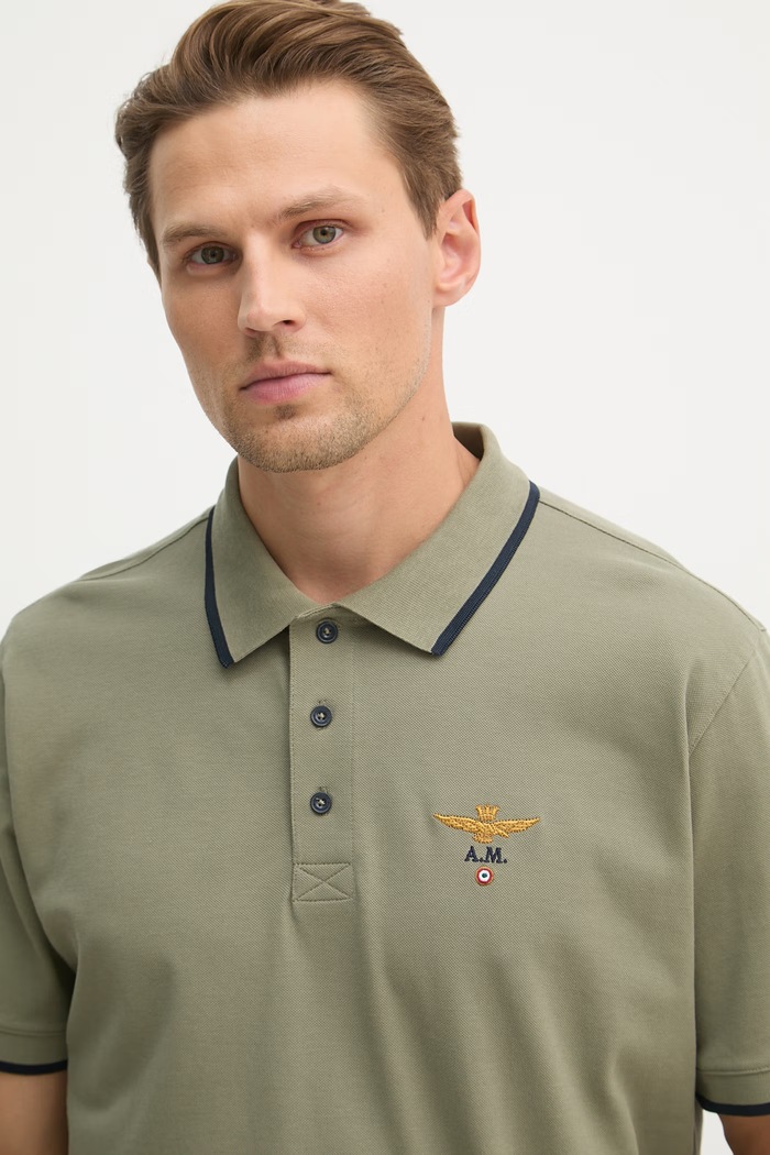 Aeronautica Militare polo męskie bawełniane zielony PO1308UP00082