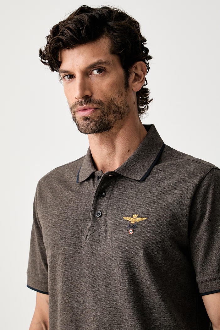 Aeronautica Militare polo męskie bawełniane brązowy PO1308UP00082
