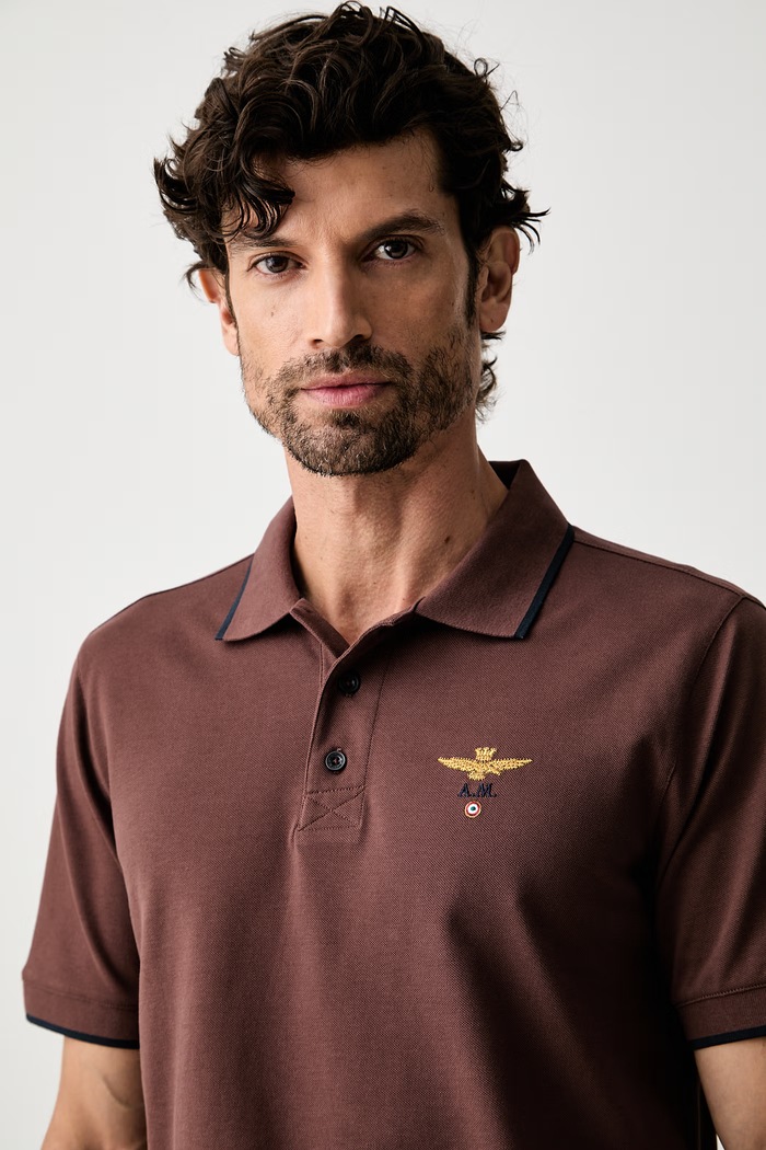 Aeronautica Militare polo męskie bawełniane brązowy PO1308UP00082