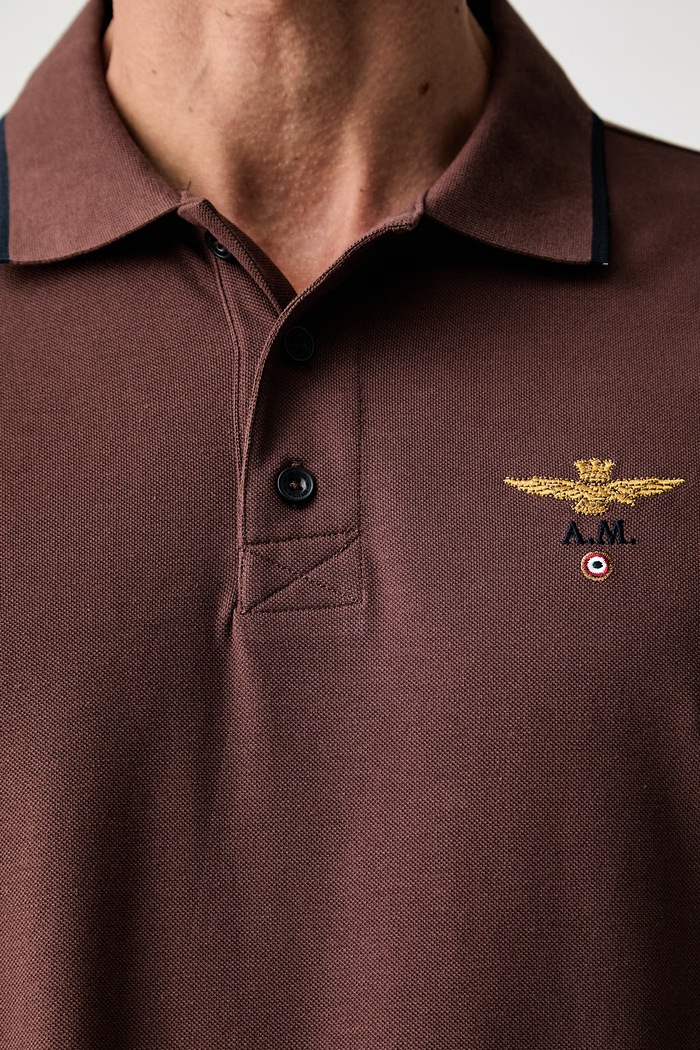 Aeronautica Militare polo męskie bawełniane PO1308UP00082 brązowy