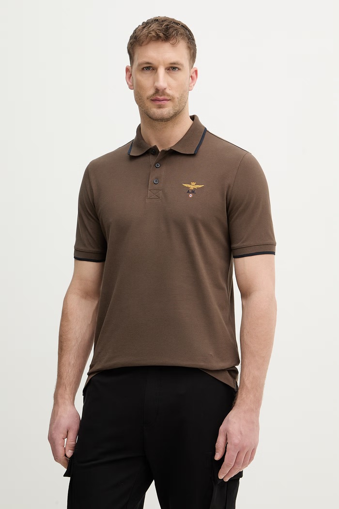 Aeronautica Militare polo bărbați din bumbac maro PO1308UP00082