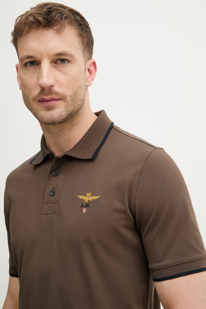 Aeronautica Militare polo bărbați din bumbac maro PO1308UP00082