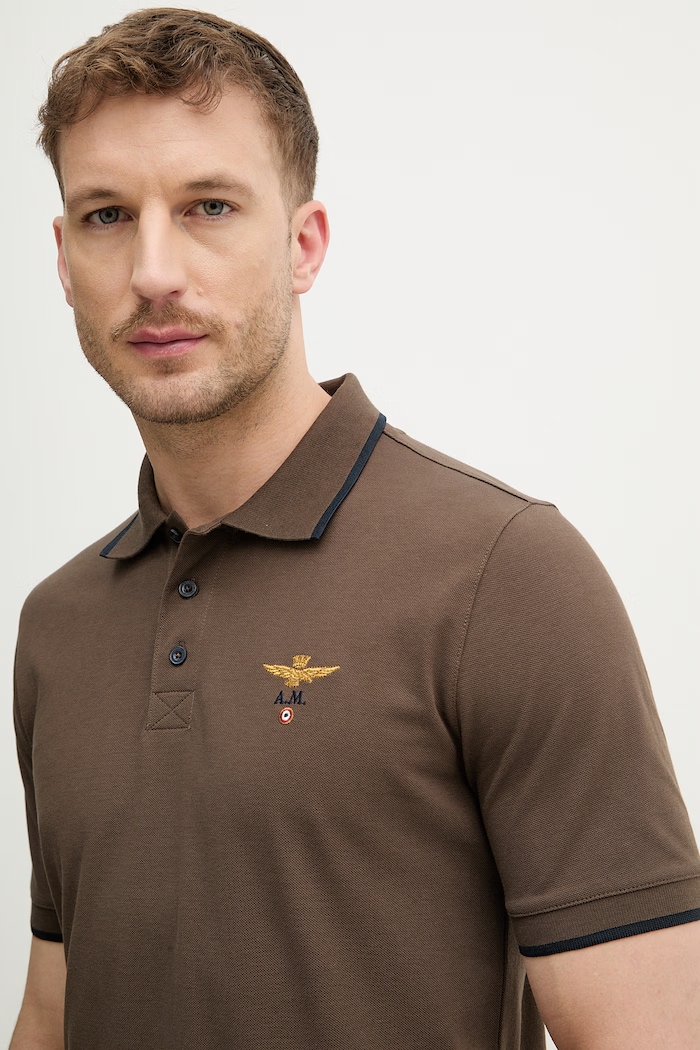 Aeronautica Militare polo bărbați din bumbac maro PO1308UP00082