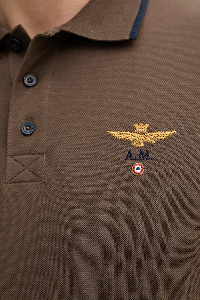 Aeronautica Militare polo bărbați din bumbac PO1308UP00082 maro