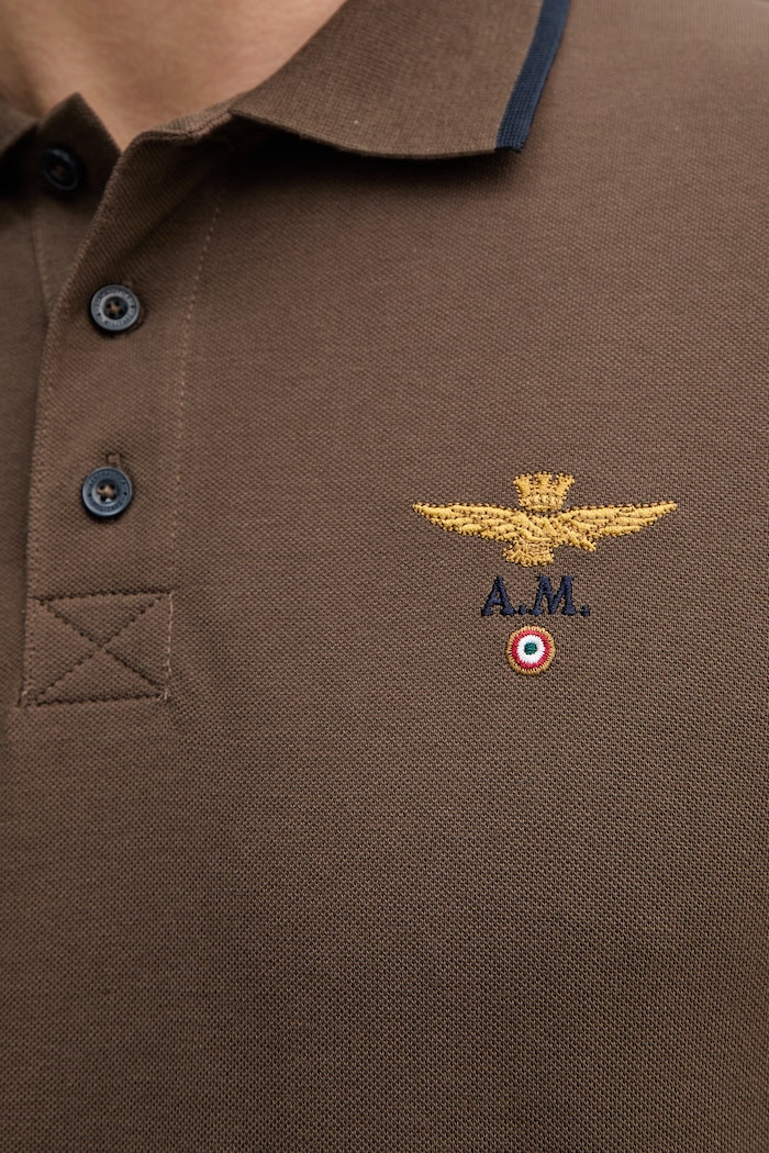 Aeronautica Militare polo bărbați din bumbac PO1308UP00082 maro