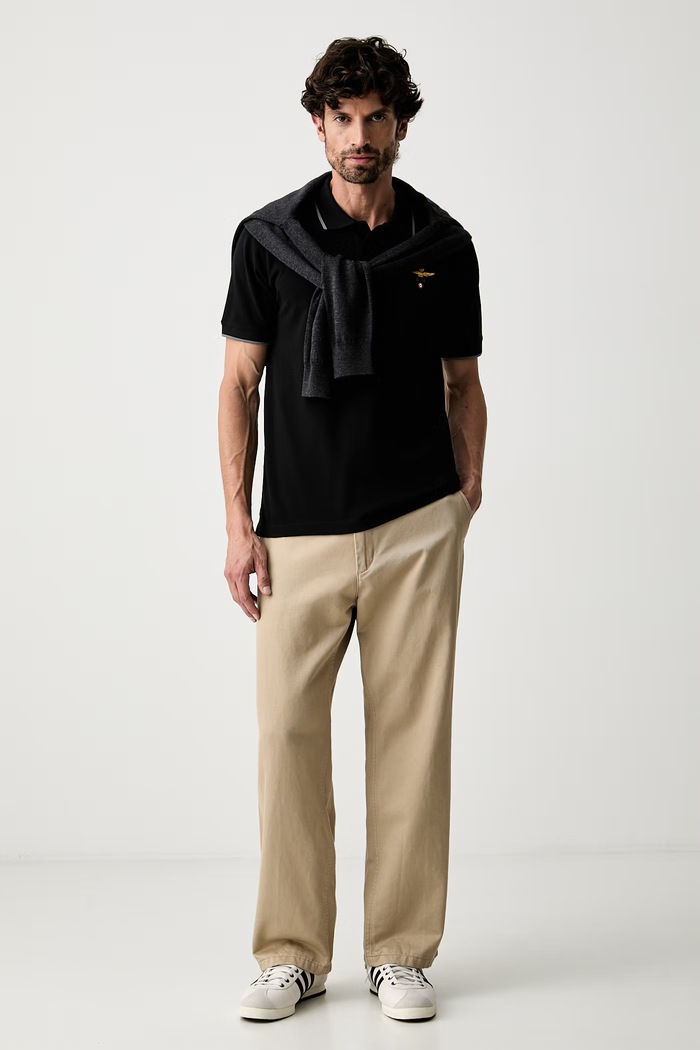 Aeronautica Militare polo męskie bawełniane PO1308UP00082 czarny SS26