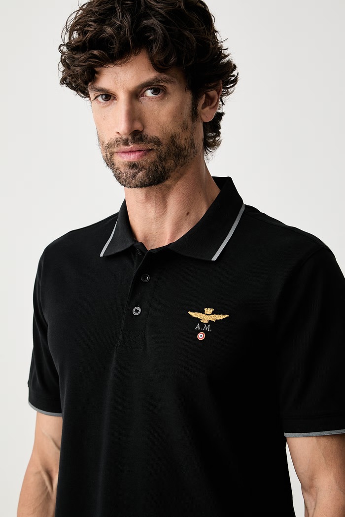 Aeronautica Militare polo męskie bawełniane czarny PO1308UP00082