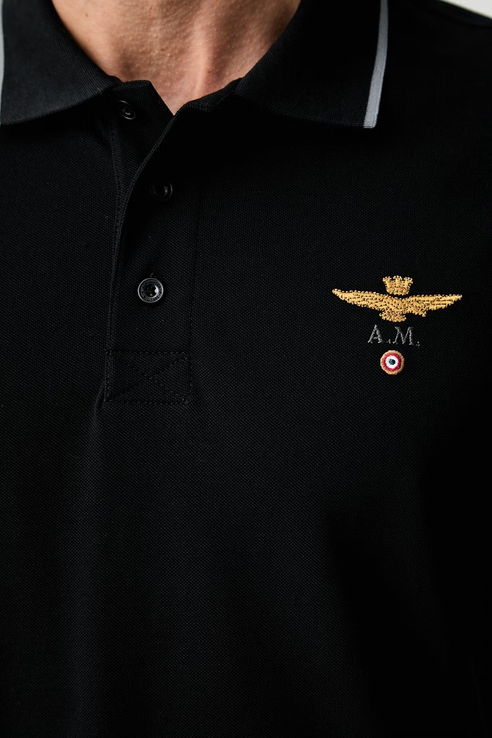 Aeronautica Militare polo męskie bawełniane PO1308UP00082 czarny