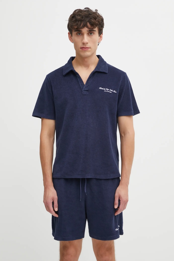 Памучна тениска с яка Sporty & Rich Eden Script Terry стандартна тъмносин TO03260673BL106