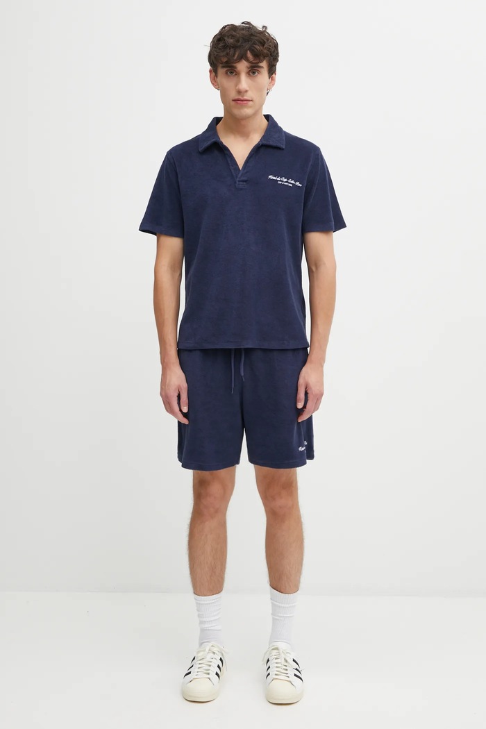 Памучна тениска с яка Sporty & Rich Eden Script Terry TO03260673BL106 тъмносин