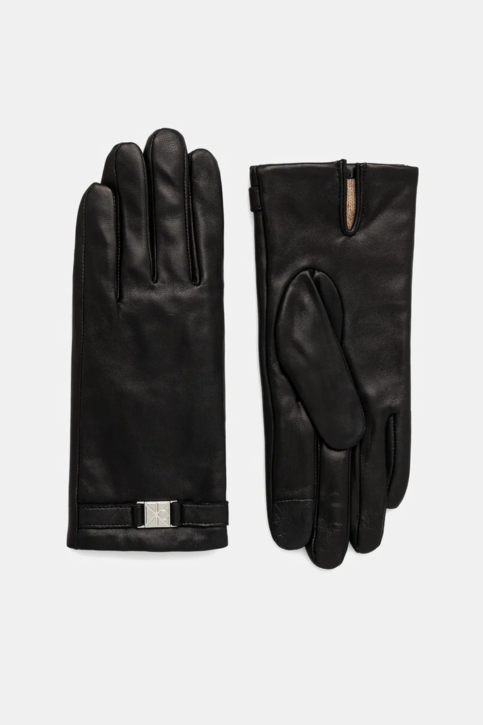 Calvin Klein guanti in pelle pelle fiore nero LV04F9012G