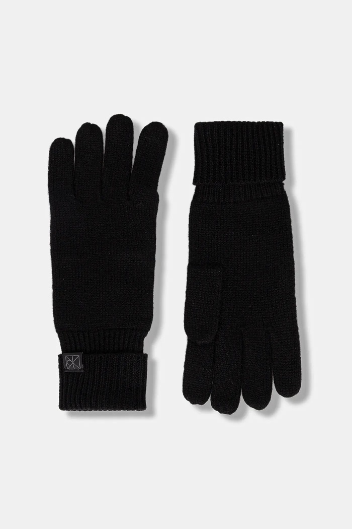 Kašmírové rukavice Calvin Klein vlna černá LV14F8065G