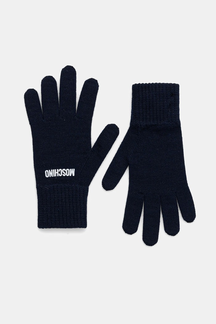 Rukavice s prímesou vlny Moschino s prídavkom vlny tmavomodrá M3326.65444