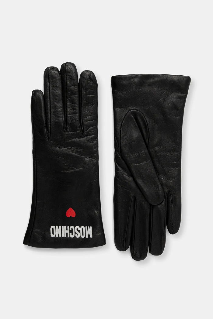 Kožené rukavice Moschino usňová koža čierna M3355.65458