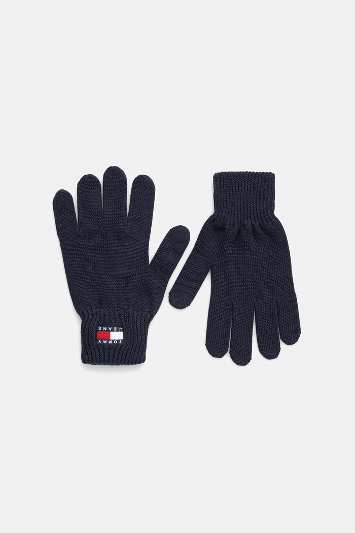 Pamučne rukavice Tommy Jeans natpis mornarsko plava AM0AM13680