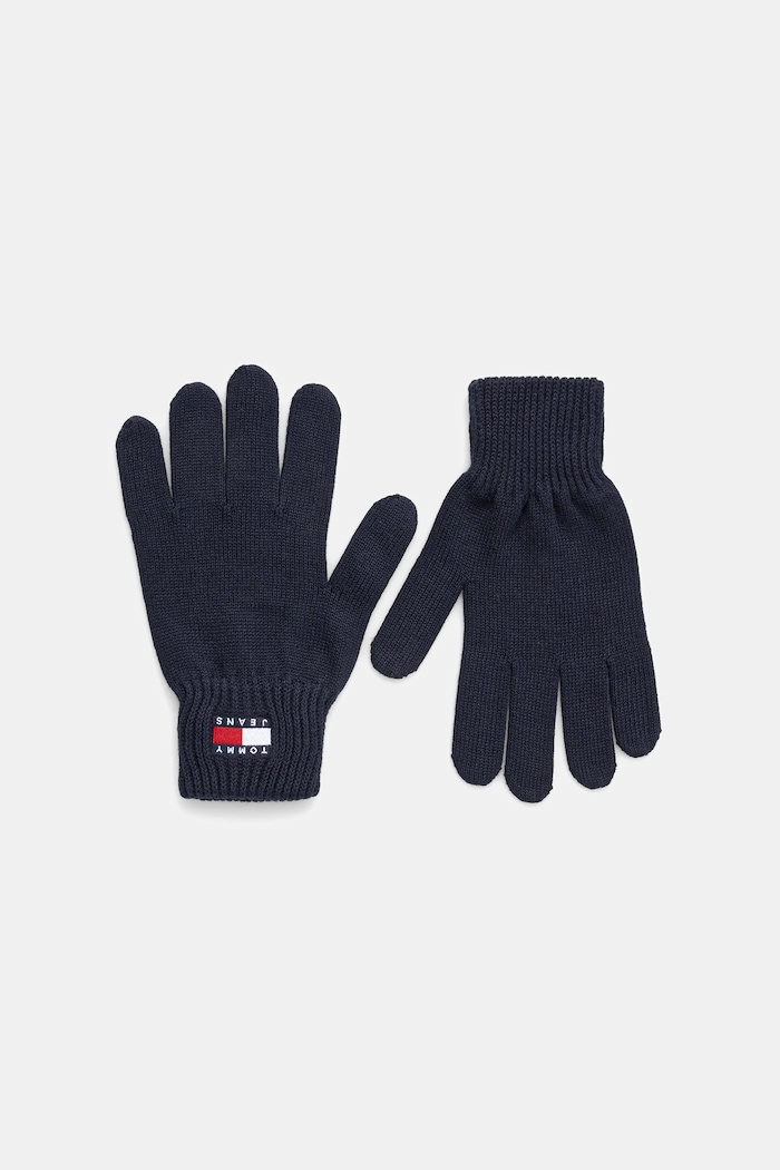 Pamučne rukavice Tommy Jeans natpis mornarsko plava AM0AM13680