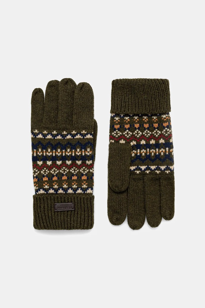 Barbour rękawiczki z domieszką wełny drobny wzór zielony MGL0148