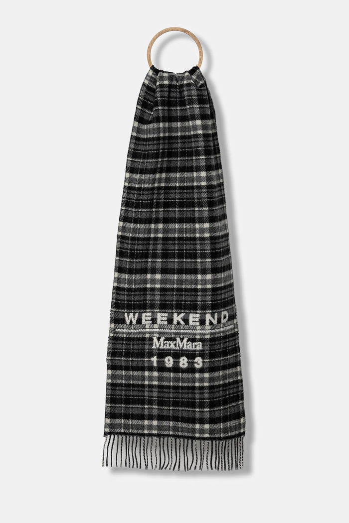 Vlnený šál Weekend Max Mara PAGELLA nášivka sivá 2525546085600